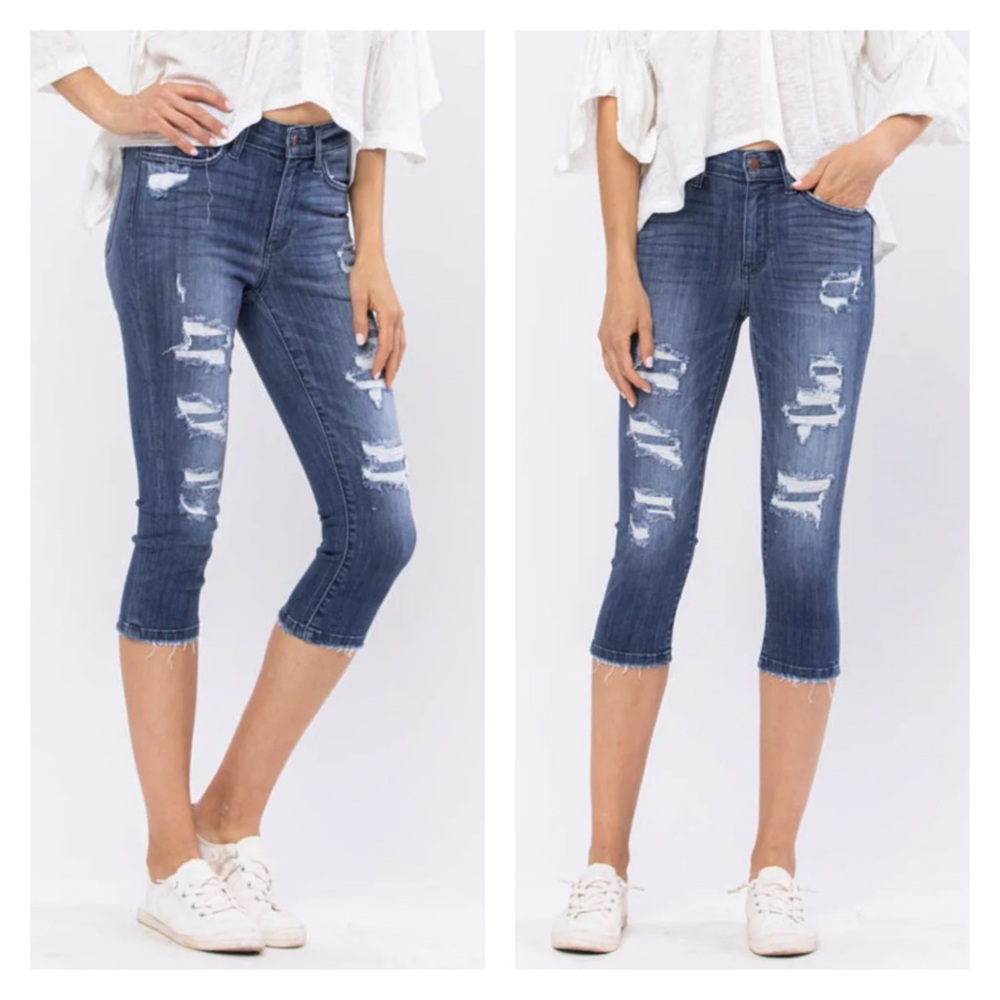 NWT Judy Blue Size 11/30 Contrast Patch Skinny Mid-Rise Capri Jeans
